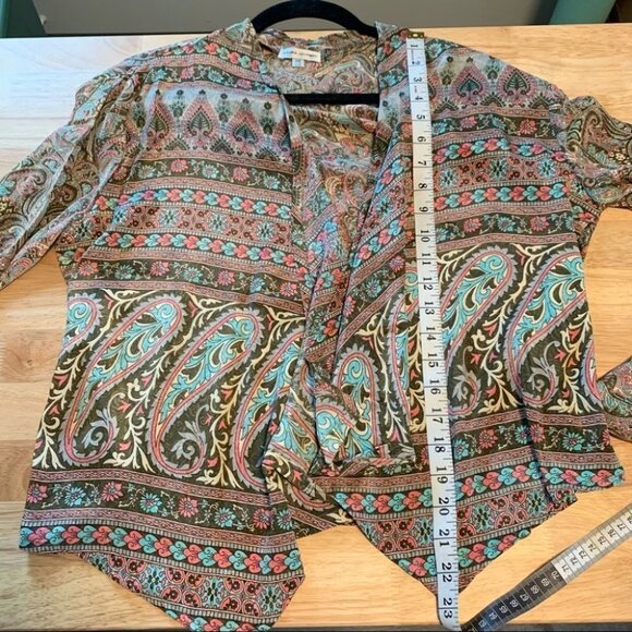 Vintage Karma Highway Boho Waterfall Top Wide Flare Sleeves Paisley Print - Picture 8 of 10